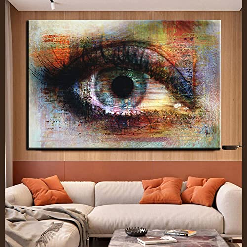 Toile peinture oeil coloré KEBIA 80x110cm art abstrait moderne pour décoration de salon sans cadre