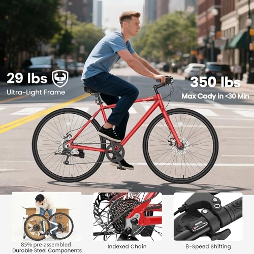 MOONCOOL Hybrid Bike for Men, 700C Aluminum 29LBS