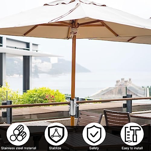Patio Umbrella Holder, Stainless Steel Parasol Clamp, Patio Umbrella Stand Umbrella Clamp, Durable Deck Umbrella Fixed Clip, Umbrella Stand Mount Bracket for Indoor Outdoor Balcony Railing Courtyard