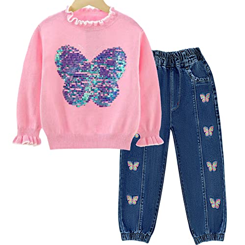 Image of Peacolate 18M-7T Toddler Big Girls Pants Clothing Set 2pcs Cotton top and Jeans