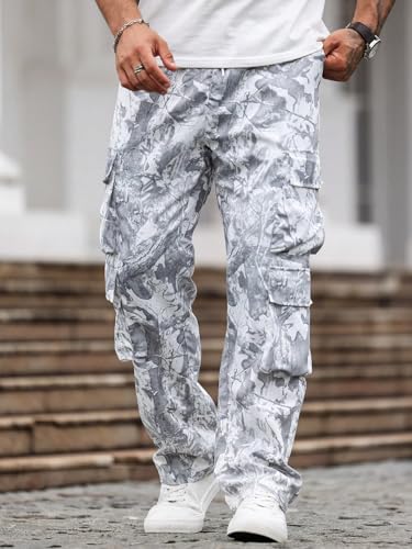 ZAFUL Men's Cargo Pants Digital Camouflage Branch Shaped Print Drawstring Waist Loose Casual Trousers with Pockets4