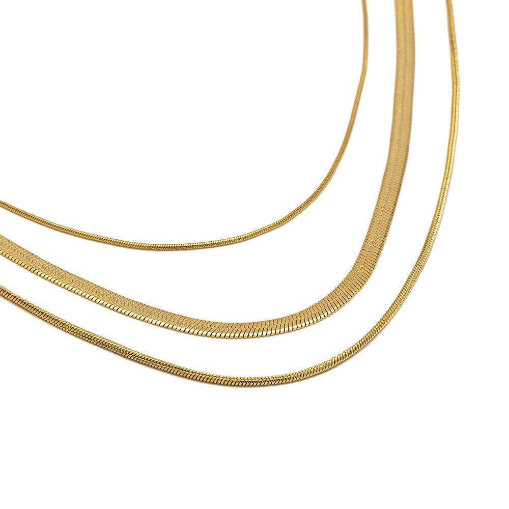 Vestopazzo collana in acciaio gold plated modello snake 3 fili | Lunghezza 40,45,50 + 5 cm | Lavorazione artigianale | Nickel Tested