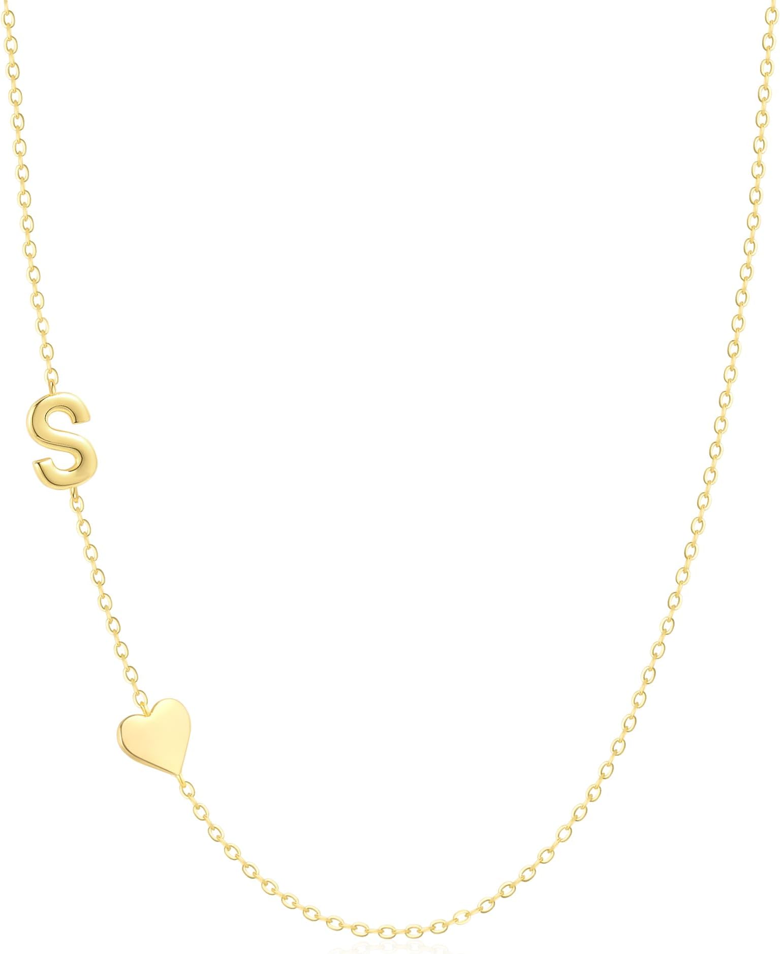 Dainty Gold Initial Necklaces for Women,14k Gold Plated Sideways Letter Necklace Personalized A-Z Name Heart Choker Necklace Tiny Cute Monogram Necklace Jewelry Gift
