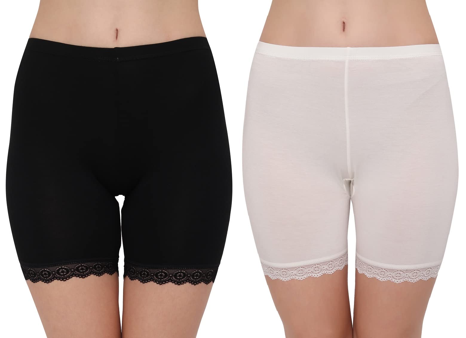 GLAMROOT Women's/Girl's Cotton Stretchable Lace Cycling Shorts/Yoga Shorts/Under Skirt Shorts/Safety Shorts (Pack of 2)