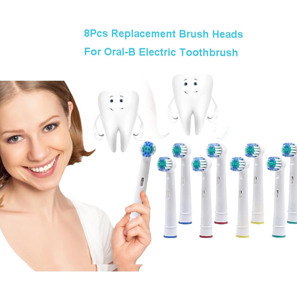VAK® Lot de 8 têtes de rechange pour brosse à dents électrique, compatible avec Braun Oral B 3D Precision Clean/Flexisoft (SB-17 A