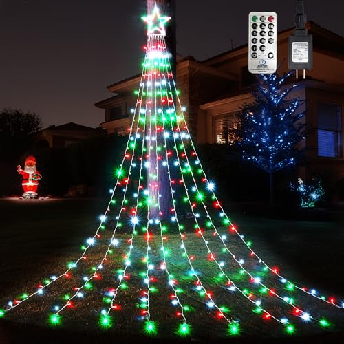 WBao Outdoor Christmas Decorations with 12" Star Topper, 344 LED