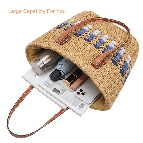 Image of Straw Shoulder Bag for Women Woven Tote Handbags Straw beach bag for Summer Vacation Travel
