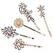 5-Pack Vintage Crystal Decorative Bobby Pins Hair Accessories Gold Tone Women