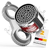 Perlstrahler Nonplus (2 Stück) - Wasserhahn Aufsatz - 3,5 l/min mit Durchflussbegrenzer (-konstanthalter) - spart 75% - Easy Clean - inkl. Werkzeug - (M22 Innengewinde)