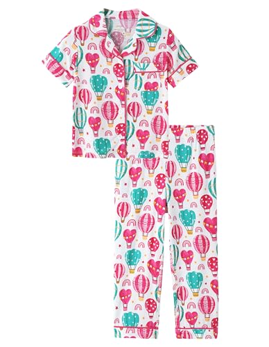Girls Pajamas Set Viscose from Bamboo Button Down Loungewear 2 Piece Short Sleeve Pants PJS Sets for Kids 2T-6Y