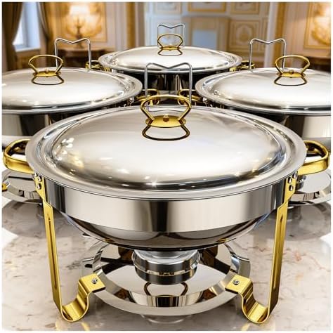 Chafing Dishes for Buffet 4 Pack,5QT Food Warmers for Parties Buffet,Stainless Steel Round Chafers and Buffet Warmers Sets for Home,Gatherings,Birthday,Parties,Church Events,Catering Events