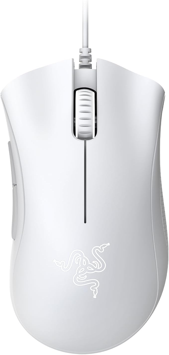 Razer Ratón para juegos DeathAdder Essential, Sensor óptico, 6400 DPI, 5 Botones programables, Interruptores mecánicos, Agarres laterales de goma, Color Blanco