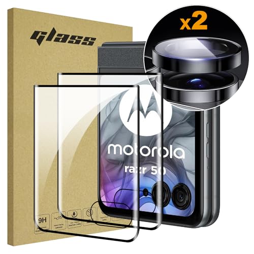Lemxiee Cristal Templado para Motorola razr 50 & Motorola razr 60 Protector pantalla [2+1 pieza] Vidrio templado Protector de Lente cámara