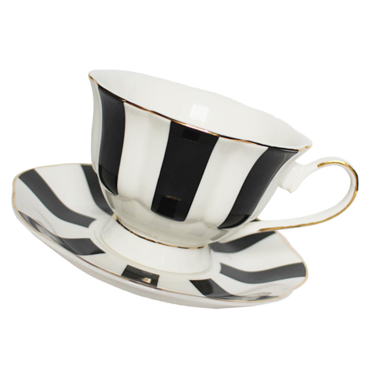 Set Bordi Lisci in Ceramica Tazza da Caffè e Piattino Nero Stile Europeo Design a Pois e Impugnatura Confortevole per Cappuccino e Tè
