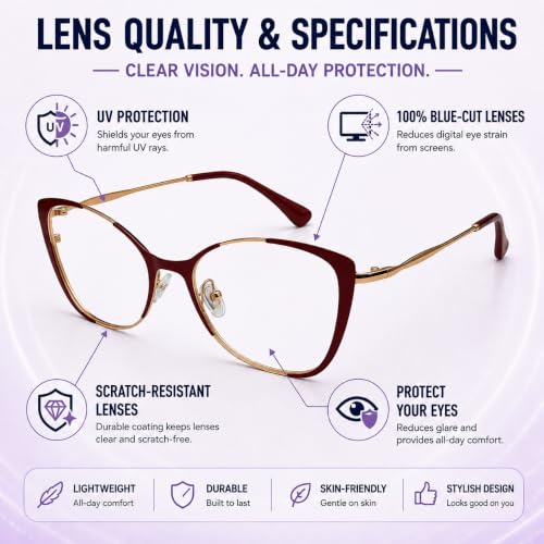 Image of LensKandy | Cat Eye Computer Glasses for Women | Zero Power Blue Light Blocking | 100% UV Protection | Medium size | For Daily works : Laptop, Mobile, Gaming, Office | LKM0002