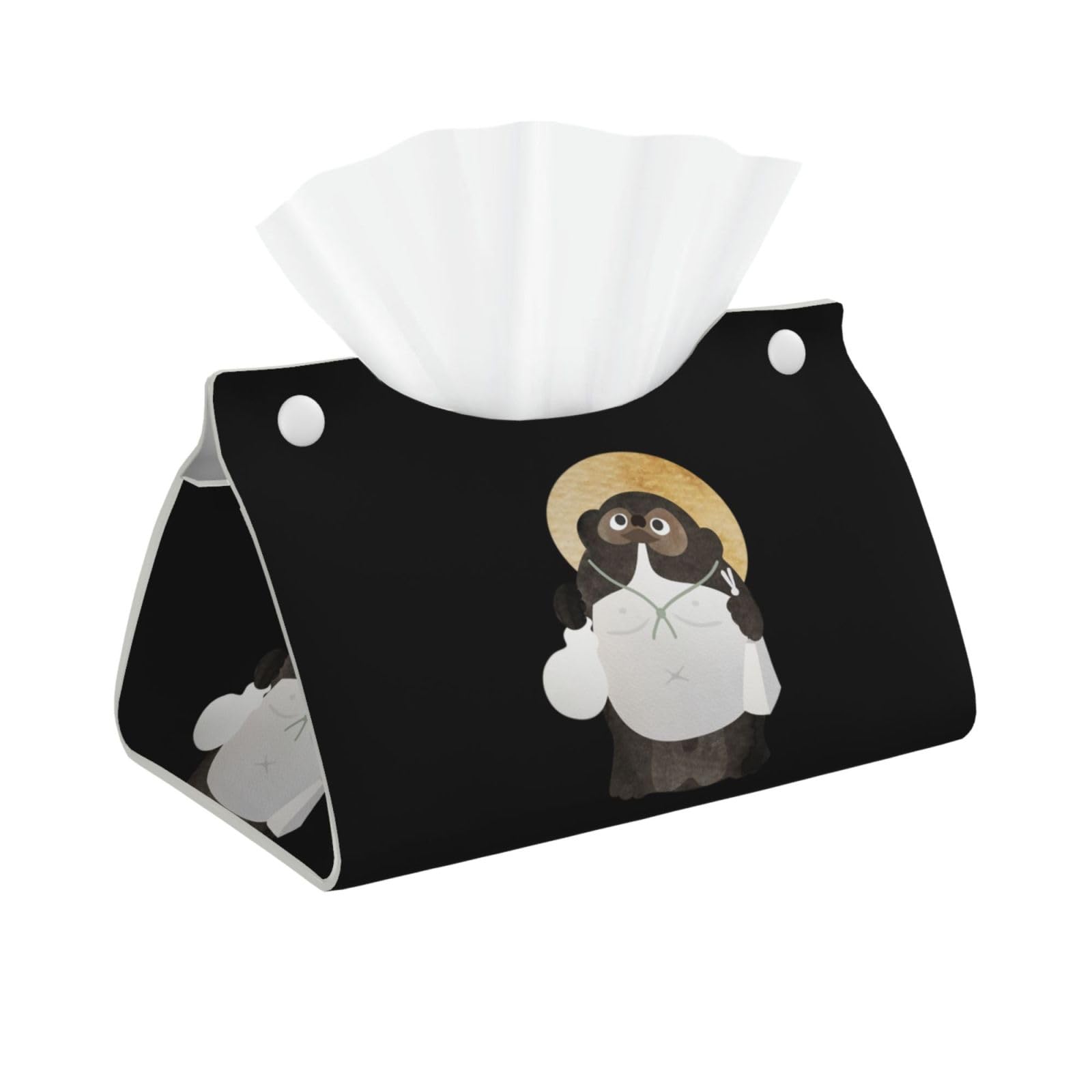 Shigaraki Tanuki Raccoon Tissue Box Cover PU Leather Japanese Folk Art