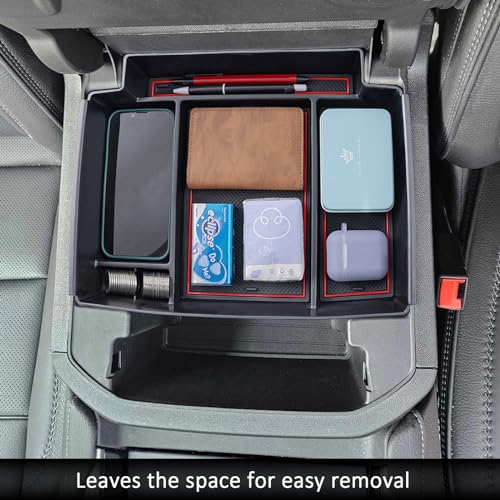 Image of TOPINSTALL 2026 Power-Sliding Console Tray Compatible with 2021-2026 Chevy Tahoe /Suburban /GMC Yukon Accessories, Red Full-Size Armrest Organizer (Not for Standard Console with Charging Socket!)