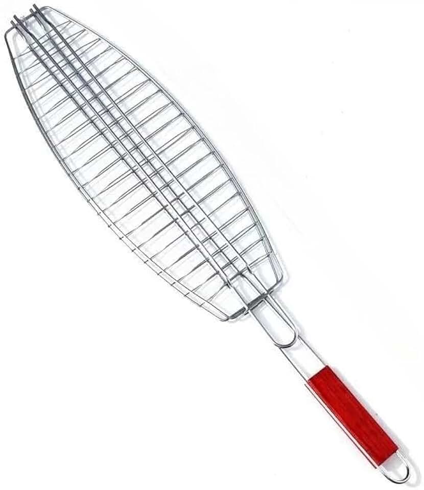 Grelha Dupla para Churrasco Antiaderente Aço Inox Dobravel Churrasqueira Peixe Não Gruda Resistente para Peixe Carnes e Aves(6.5x66.5cm)
