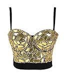 yushutiff Women's Corset Pearls Rhinestone Sequin Bustier Tops Party Push up Bra (Large, Gold)