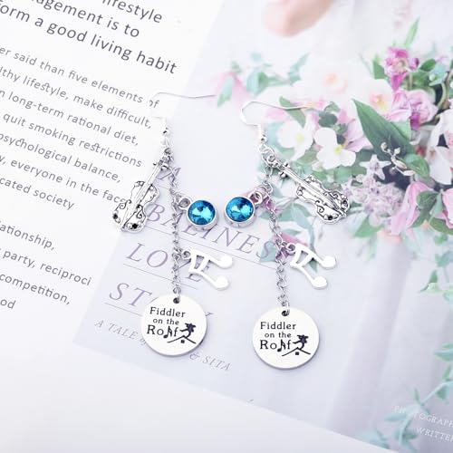 Image of FAADBUK Fiddler Musical Inspired Charm Bracelet Broadway Musical Gift Fiddler Fan Gift Opening Night Gift (Fiddler Earring), Small