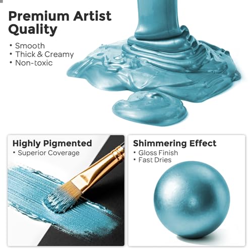 Image of Nicpro Metallic Ice Blue Acrylic Paint, 8.45oz /250ml Large Craft Paints
