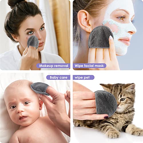 SUNLAND Reusable Makeup Remover Pads For Face,Eye,Lips 16 Pack Microfiber Face Cleansing Gloves Washable With Laundry Bag and Travel Bag Rounds Toner Pads (round 3.15inchx16, dark grey) - Thumbnail 5