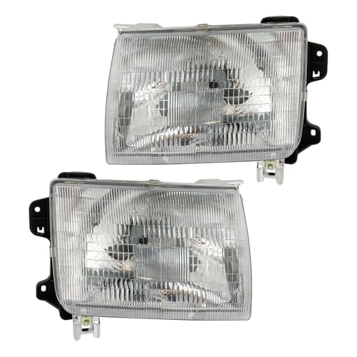 Image of TRQ 2 Piece Headlight Assembly Set Chrome Bezel Driver & Passenger Side Compatible with Nissan Frontier 1998-2000 Xterra 2000-2001 NI2502121 NI2503121 260103S525 260107B425 260603S525 260607B425