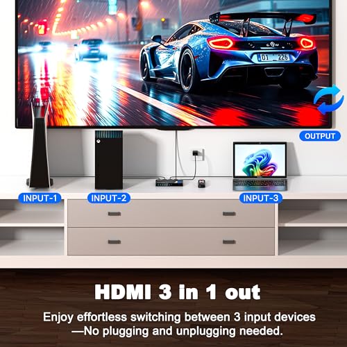 Image of HDMI Switch 3 in 1 Out, 4K@60Hz Switcher Splitter, Auto-Switching HDMI 2.0 Switcher with Remote, HDCP 2.2 /HDR /3D, Works with PS5 /PS4 /Switch /Xbox /PC