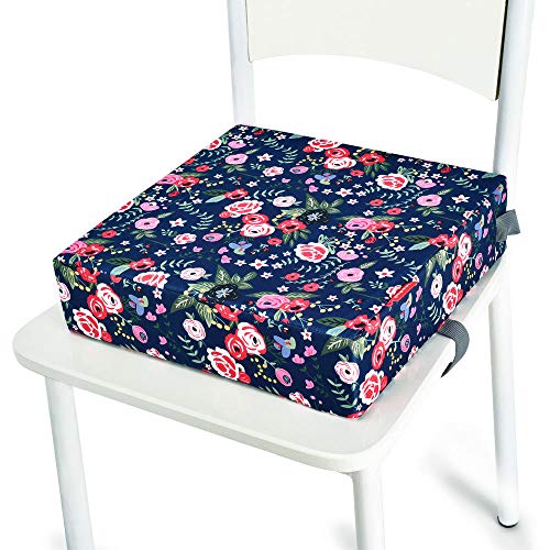 Chickwin Toddler Booster Seat for Dining Table Thick Increasing Washable Cushion with Adjustable Straps Safety Buckle, Dismountable Portable Travel for Baby Child Kids (Flower,32X32X8CM)