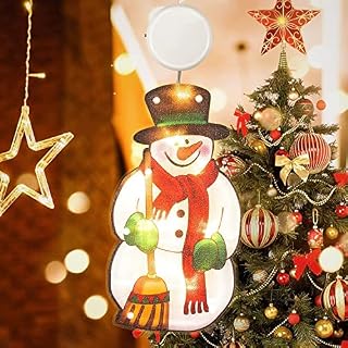 Christmas Sucker LED LightsWindow Sucker Lamp Fairy String Light Window Decoration Christmas Hanging LED Lights-PoweredWaterproof Lights Decor for Christmas Party-No Battery-Merry Snowman