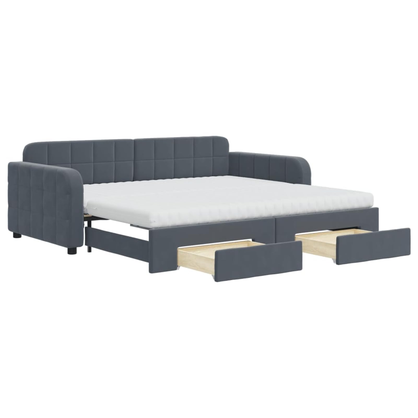 Divano letto pieghevole 2 in 1, grigio scuro, 90 x 190 cm, con 2 materassi in schiuma e 2 cassetti scorrevoli, divano per camera da letto con rivestimento in velluto, struttura in legno e metallo