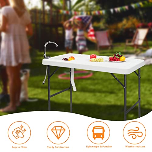 Outvita Mesa de Camping Plegable para Limpiar Pescado, 45" HDPE Estación Exterior con Fregadero, Grifo de Acero Inoxidable 360°, Manguera de Drenaje, Plataforma de Trabajo para Camping miniatura 6