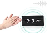 Vista 7 de Reloj despertador de madera LED alimentado por USB/AAA, control de voz, despertador de madera digital, decoración de mesa de escritorio electrónico