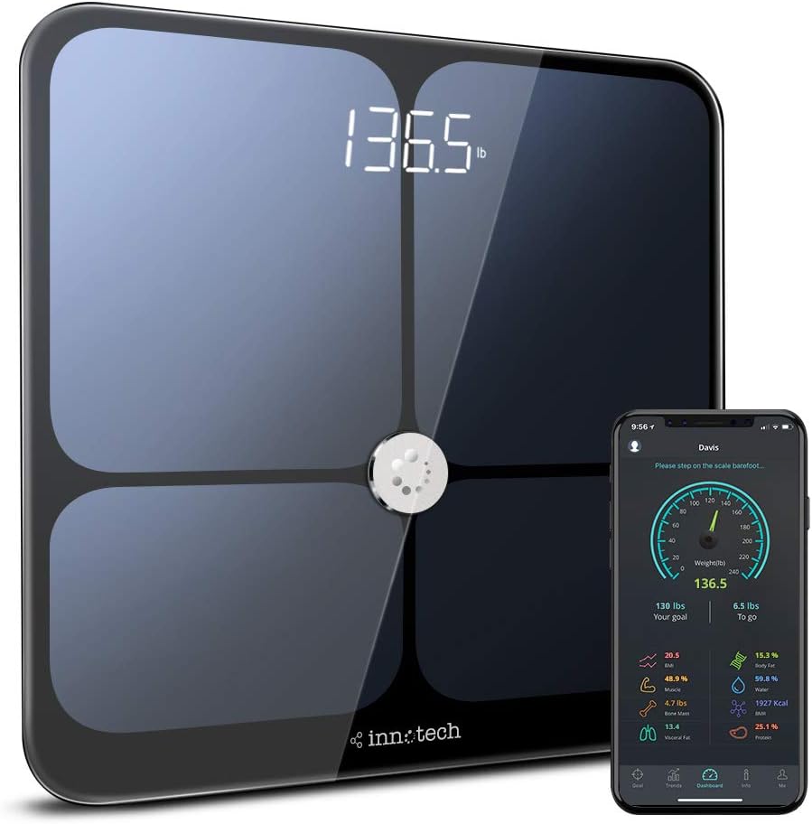 Innotech Smart Bluetooth Body Fat Scale Digital Bathroom Weight Weighing Scales Body Composition BMI Analyzer & Health Monitor with Free APP, Compatible with Fitbit, Apple Health & Google Fit
