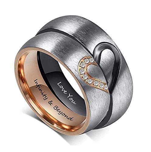 Stainless Steel Personalized Heart Couple Rings with Zirconia, Mens and Womens Promise Rings Set, Custom Inside Engraving, Wedding Engagement Rings for Women Men, Valentines Day Gift
