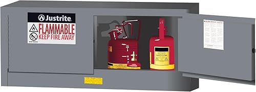 Miniatura 23 de Justrite Gabinete de almacenamiento inflamable con cierre manual de 12 galones, acero calibre 18, gabinete de fuego de 2 puertas, 18 x 43 x 18