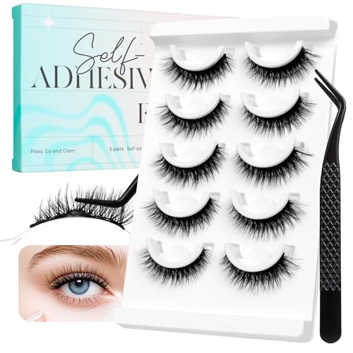 Bepholan Self Adhesive Eyelashes Pre Glued False Lashes, Natural Look No Lash Glue Needed Reusable...