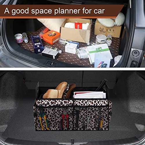 Image of Femuar Car Trunk Organizer, Large Capacity Collapsible Trunk Storage with 11 Pockets, Waterproof, Non-Slip, Suitable for Car, SUV, Truck, Van, Jeep, Sedan, Leopard Print