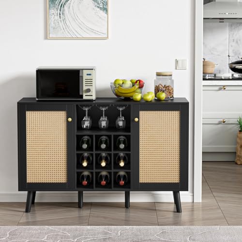 Giluta Kitchen Cabinet Farmhouse Coffee Bar Wine Sideboard Cabinet Kitchen Cupboard Buffet with Storage for Dining Room, Black