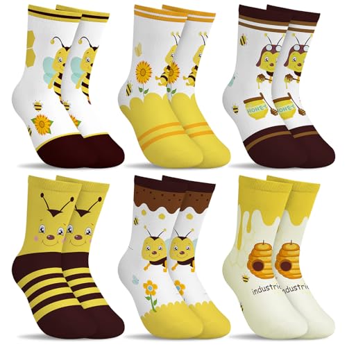 hometrixx 6 Pairs Kids Boys Soft Socks Funny Cartoon Bees Honey Yellow Brown Breathable Cotton Crew Sock aged for 2-5T