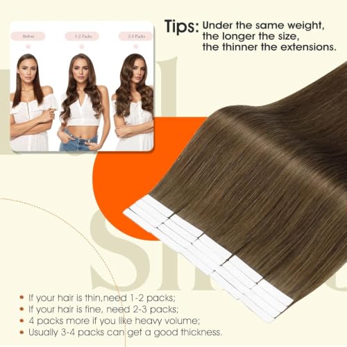 Image of Full Shine Injected Tape In Extensions Human Hair, Smoky Ash Brown 20 Inch