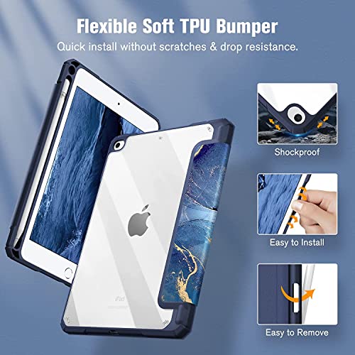 Image of SwooK Hybrid Case for 7.9 inch iPad Mini 5 /4 - Clear Back Shell Flip Cover (Ocean Marble)