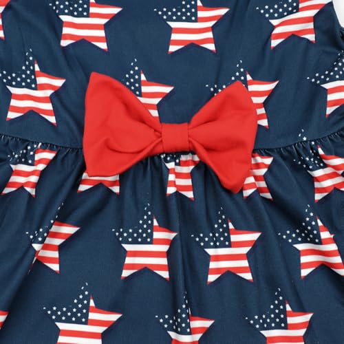 Toddler Girls American Flag Dress Bowknot Patriotic Dresses 4th of July Outfit Baby Independence Day Sundress 2-7T4