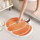 Generisch Halloween-Badematte,Kürbis-Badematte,flauschig, saugfähig, rutschfest, maschinenwaschbar, lustiger Kürbis-Form, Badteppich für Dusche, Schlafzimmer, Tür, 60 x 60 cm (Orange)