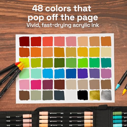 Image of ARTISTRO Acrylic Paint Pens With Storage Bag for Calligraphy - Markers With Brush and Fine Precision Tips - Multisurface Painting for Fabric, Rock, Glass, and More