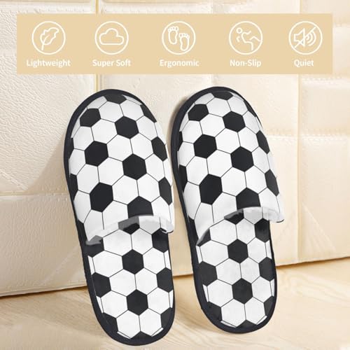 Soccer Ball Print Women'S Fuzzy Slip On Indoor Outdoor Winter House Slippers3