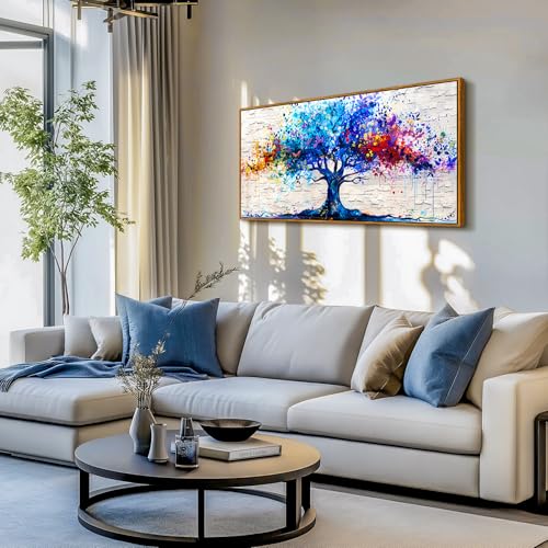 SERIMINO Tree of Life Framed Wall Art Prints, Colorful Tree Abstract Large Artwork, Nature Plant Canvas Art Wall Decor, Modern Graffiti Aesthetic Wall Pictures for Living Room Bedroom Office 24"X48"