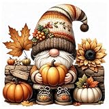 Fall Gnome Stamped Cross Stitch Kits for Adults -Pumpkin Embroidery Kits for Beginners Adults,11 CT Patterns Dimensions Counted Cross Stitch Kits for Adults Arts Craft 14x14 inch