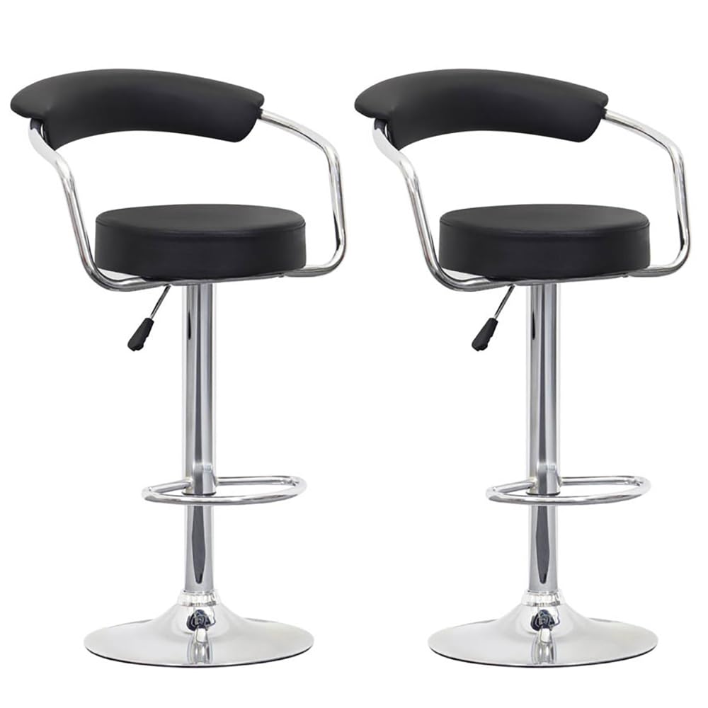 Height Adjustable Barstools PU Leather Padded Bar Stools Swivel Task Chair with Backrest and Footrest for Home, Office, Pub, Kitchen, Shop, Work, Salon, Facial and Massage (Black, 2)