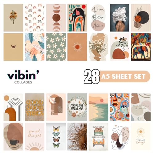 Image of Bohemian Aesthetic Wall Collage Kit Posters (Pack of 28) - 6 x 8 Inches Posters for Wall Decoration - Wall Art For Bedroom, Office, Living room, Dorm room - Double Tape Included (Bohemian, 28)